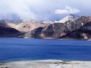 Pangong Tso and amazing coloured mountains beyond