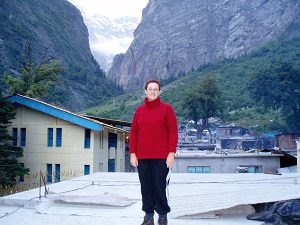 Arrival at Gangaria, base camp of the the Valley of Flowers - the gorge into the valley is behind me. 2006