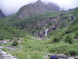 Waterfall view and track to Hemkund from Gangaria, India 2006