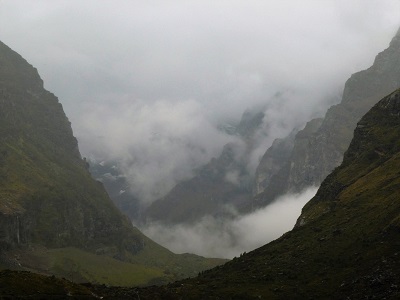 The misty, moody Himalayas near Badrinath Himalayan India