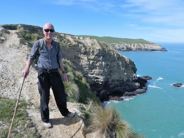 Admiring the view with the track beyond. Boaz Rock Stack, Banks Peninsula, Canterbury, NZ