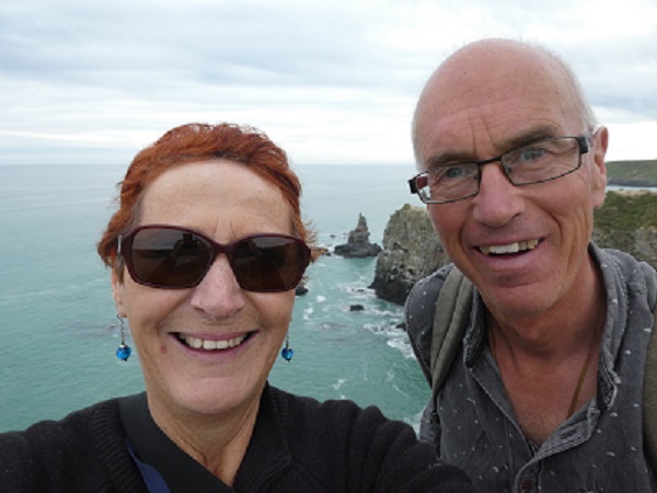 Two happy walkers, Banks Peninsula, Canterbury, NZ 