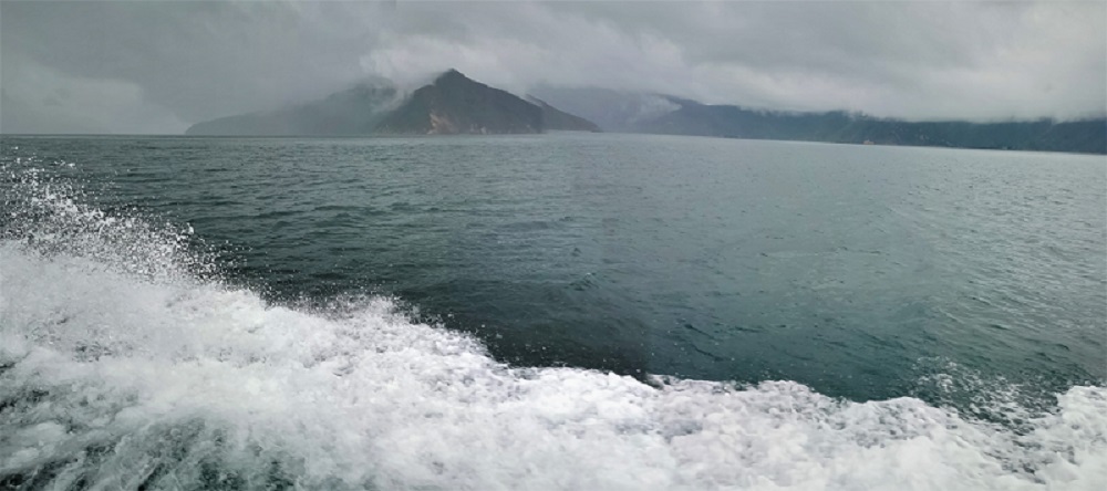 The wider regions of Pelorus Sound from the 'Mail Boat' on a wet day