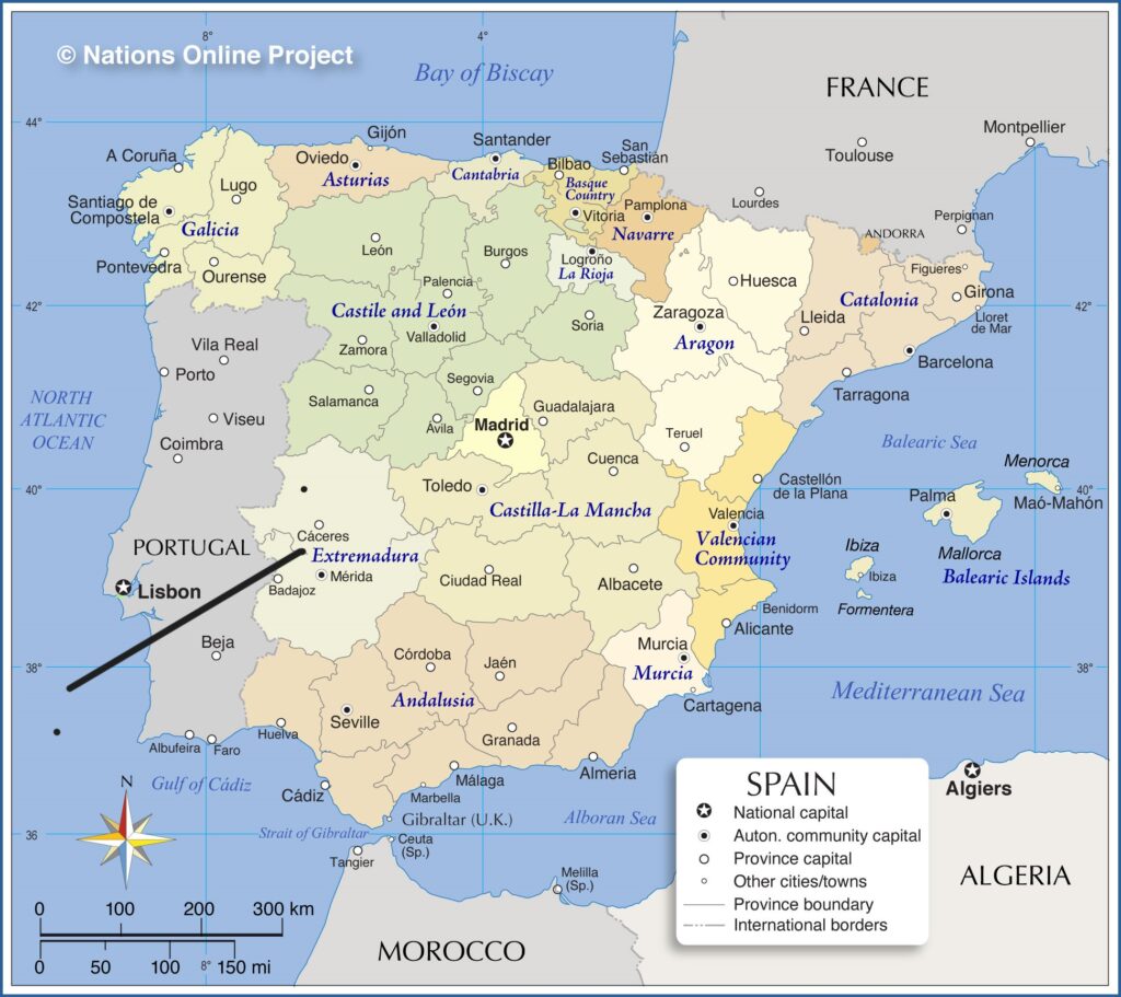 Map of Spain showing the Valle de Jerte region 