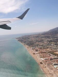 Flying out of Malaga over the Spanish Coast and Mediteranean looking towards Benalmadena
