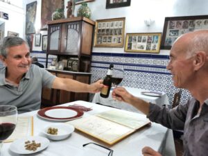 Javier and Manfred toasting our meeting in Mérida, at Tabula Calda Restaruant