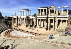 The Roman Theatre from at the top of the steps and walkway, Mérida