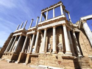 The columns and statues at the Roman Theatre, Mérida