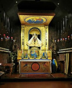The Madona on the alter in the Shrine of Mary Church