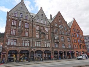 Along the Bryggen Wharf from The Hanseatic Museum, souvenir shops