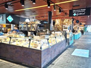 Cheese and other beautiful foods in the market on the wharf in Bergen