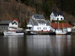 Houses in a village on the edge of the fjord