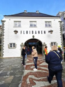 The entrance to the Fløibanen funicular railway station up to Mount Fløyen above Bergen