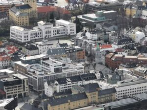 Zooming in on Bergen from Mt Fløyen