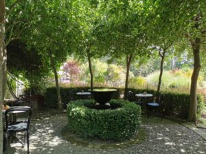 An outside table at the wonderful Mia Flora cafe and nursery