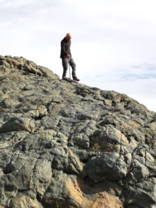Manfred coming down from the rocks at Howells Point Reserve