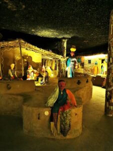 Inside one of the internal sculpture rooms where replica rooms in homes, people and clothing are on display at the Rock Garden Chandigarh