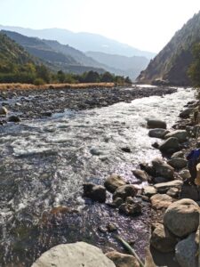 Looking back down the Pabbar River from the Chanshal Camps & Resort, in the area of Chirgaon