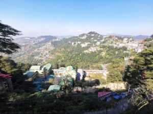 The expansive hills around Shimla from The Mall across the Army Training Command complex (ARTRAC) buildings in Shimla,