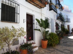 A colourful street and plants in Frigiliana