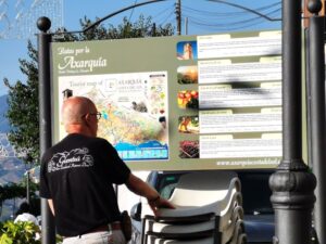 Manfred checking out an Axarquia region sign in Iznate