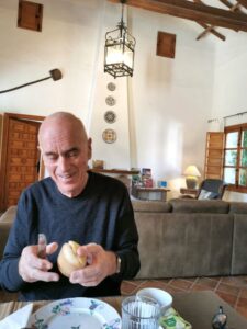 Manfred enjoying his breakfast at the Escuela in the 'Schoolroom'