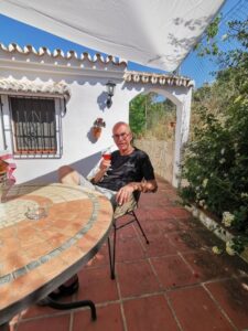 Manfred on the terrace of our accommodation at Escuela La Crujia