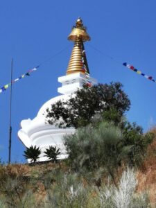 The stupa from the track up from Karma Guen rising into the stunning blue sky