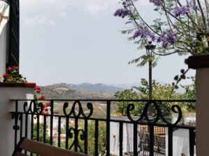 Towards Comares and the distant mountains from the balcony at Iznate