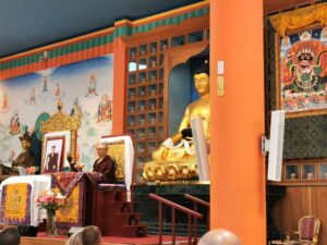 Within the gompa at Karma Guen during one of the teachings