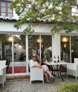 Enjoying dinner and a wine in the courtyard at Cortijo Las Piletas