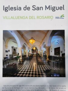 A notice board outside Iglesia de San Miguel, Plaza de la Alameda, Villaluenga del Rosario