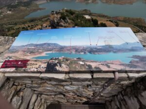 A signboard on the roof of the castle on the hill Zahara de la Sierra