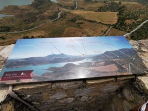 A signboard on the roof of the castle on the hill Zahara de la Sierra