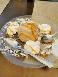 Chestnut Flan desert at Meisón El Simancón restaurant in Grazalema