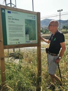 Manfred checking out the information board at the beginning of the Ojo del Moro walk near Benaocaz