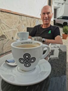 Manfred having coffee at the local hotel, La Posada, in Villaluenga del Rosario