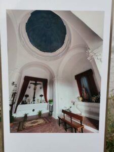 Photos of the interior on an Information board outside Ermita del Calvarion, Villaluenga del Rosario
