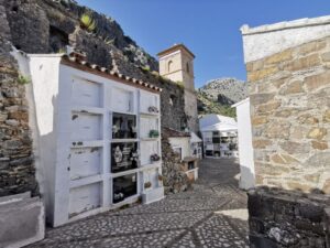 The cemetery and tower at 'Iglesia del Salvador' (El Salvador Church), Villaluenga del Rosario