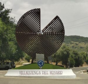 The cheese sculpture near the Payoyo factory at the entrance to Villaluenga del Rosario