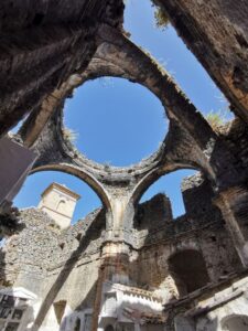 The damaged nave roof of the 'Iglesia del Salvador' (El Salvador Church), now a cemetery in Villaluenga del Rosario