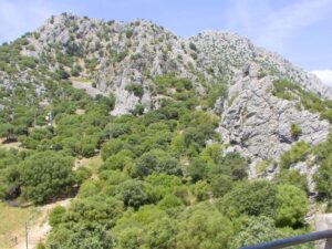 The rock hills up beyond Mirador Cintillo y Auga Nueva, and the path to it from the lower road