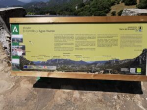 The signboard at the Mirador Cintillo y Agua Nueva between Benaocaz and Villaluenga del Rosario