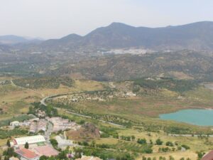 The view from the castle over the lower end of Zahara towards Algodonales (white village
