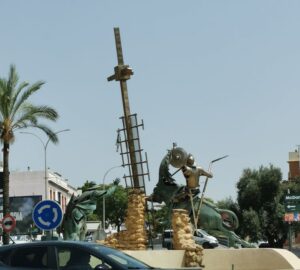 A statue of Don Quixote on a roundabout at the entrance to Mairena del Alcor
