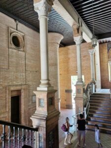 An internal view of the stairs and columns alongside the North Tower Plaza de España