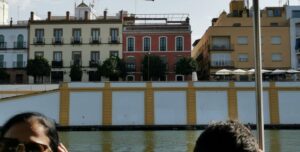 Barrio de Triana riverside houses and restaurant from the river