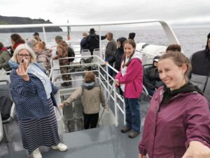 Having fun on the boat at the Cliffs of Moher