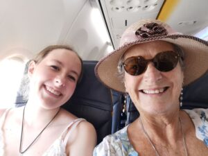 Matilda and Nanny Teresa on board ready to fly