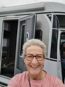 Teresa excited to be starting our campervan holiday on the Wild Atlanic Way from Cara Motorhomes, Newcastle West